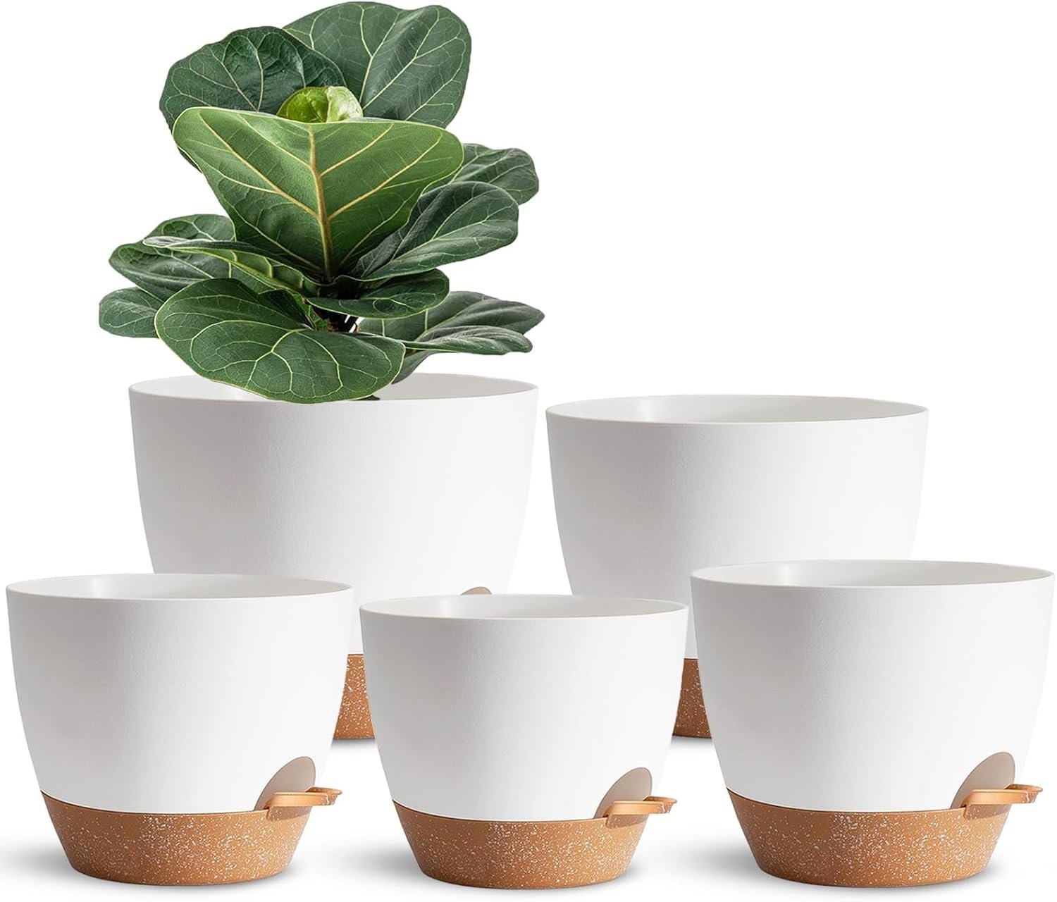 5Pack Self Watering Plant Pots for Lazy People,White Plastic Self Watering Planter