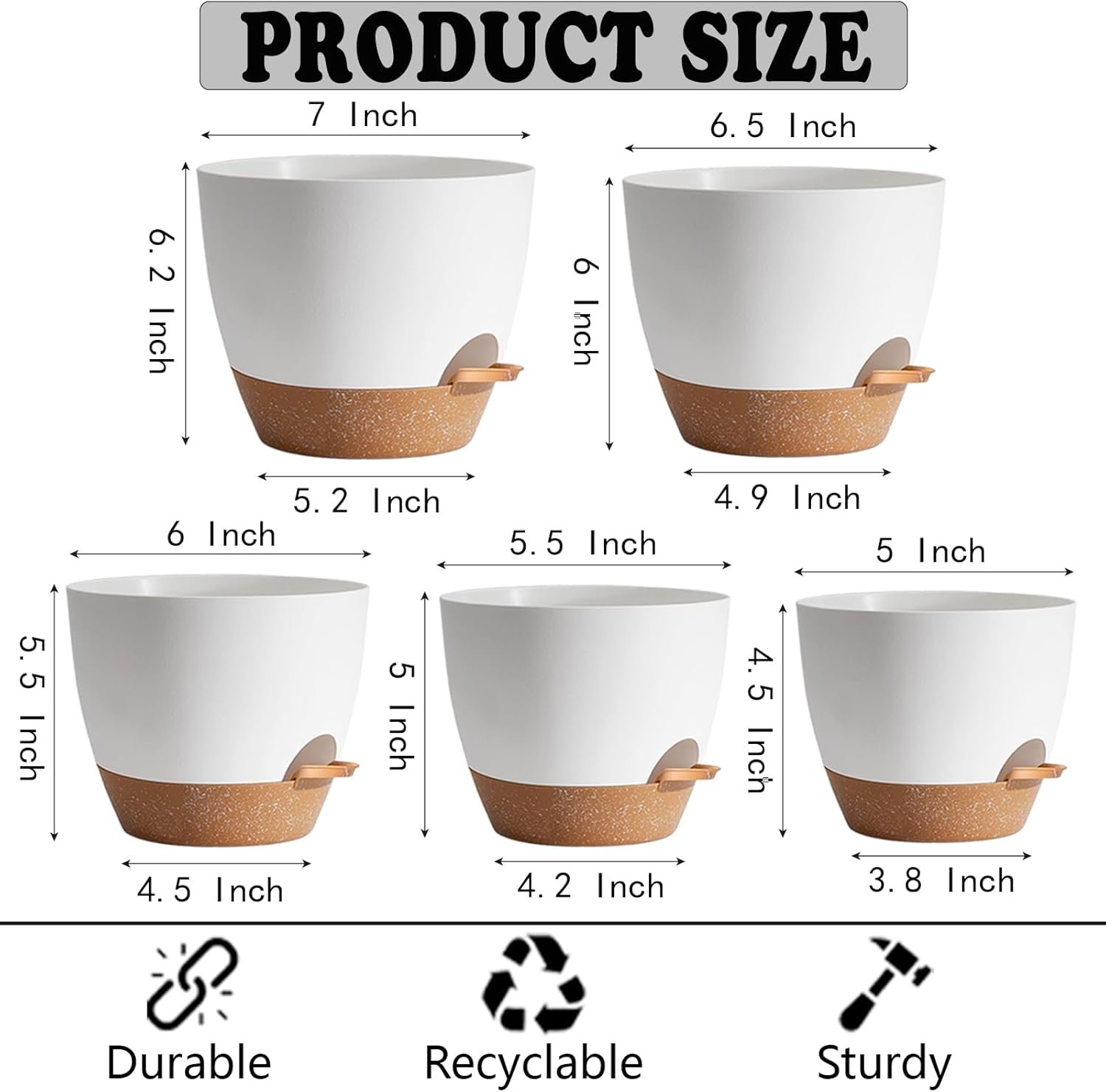 5Pack Self Watering Plant Pots for Lazy People,White Plastic Self Watering Planter - Image 4