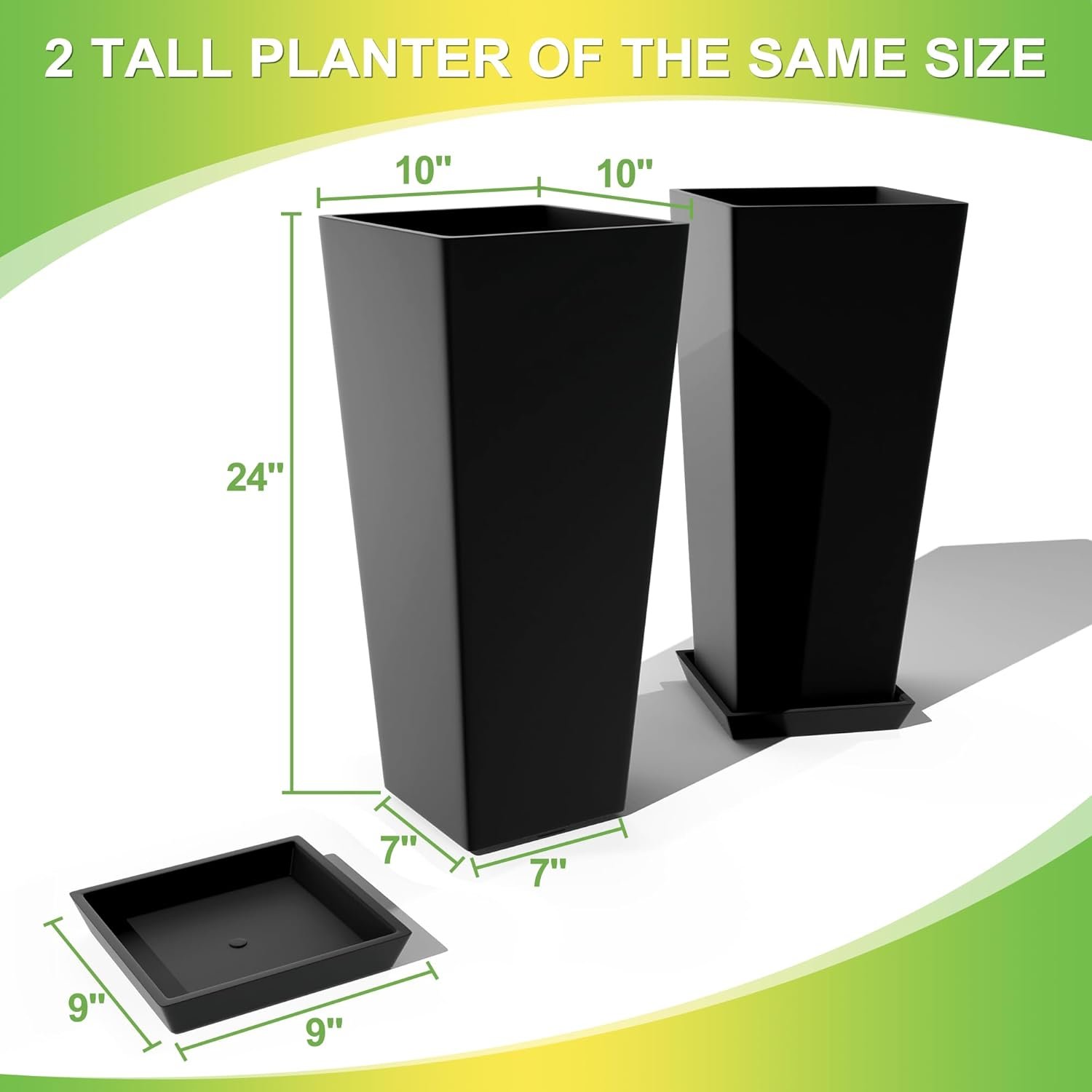 Set of 2 Large Tall Planter for Indoor  Flower Pots Tapered Tall Planters - Image 2