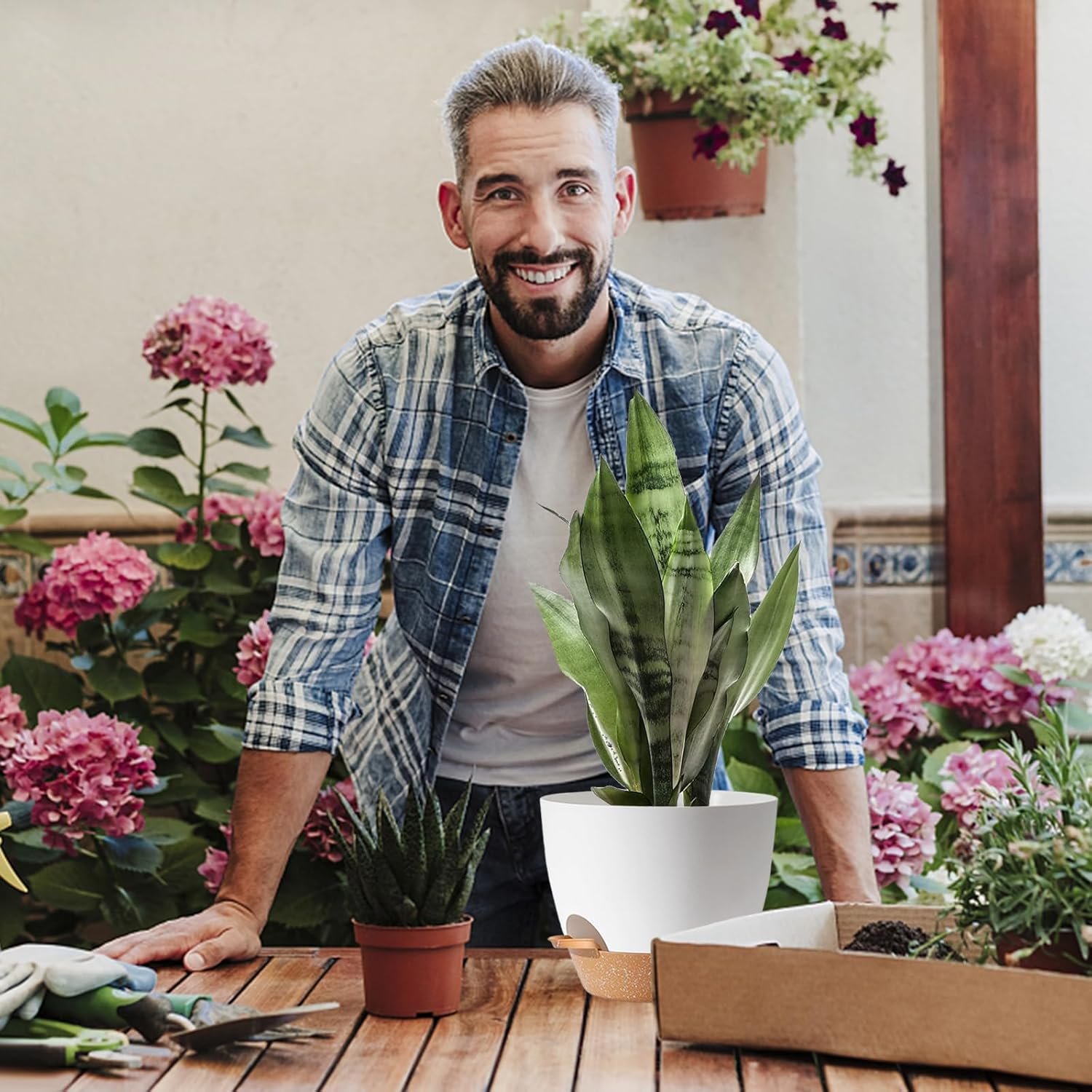 5Pack Self Watering Plant Pots for Lazy People,White Plastic Self Watering Planter - Image 6