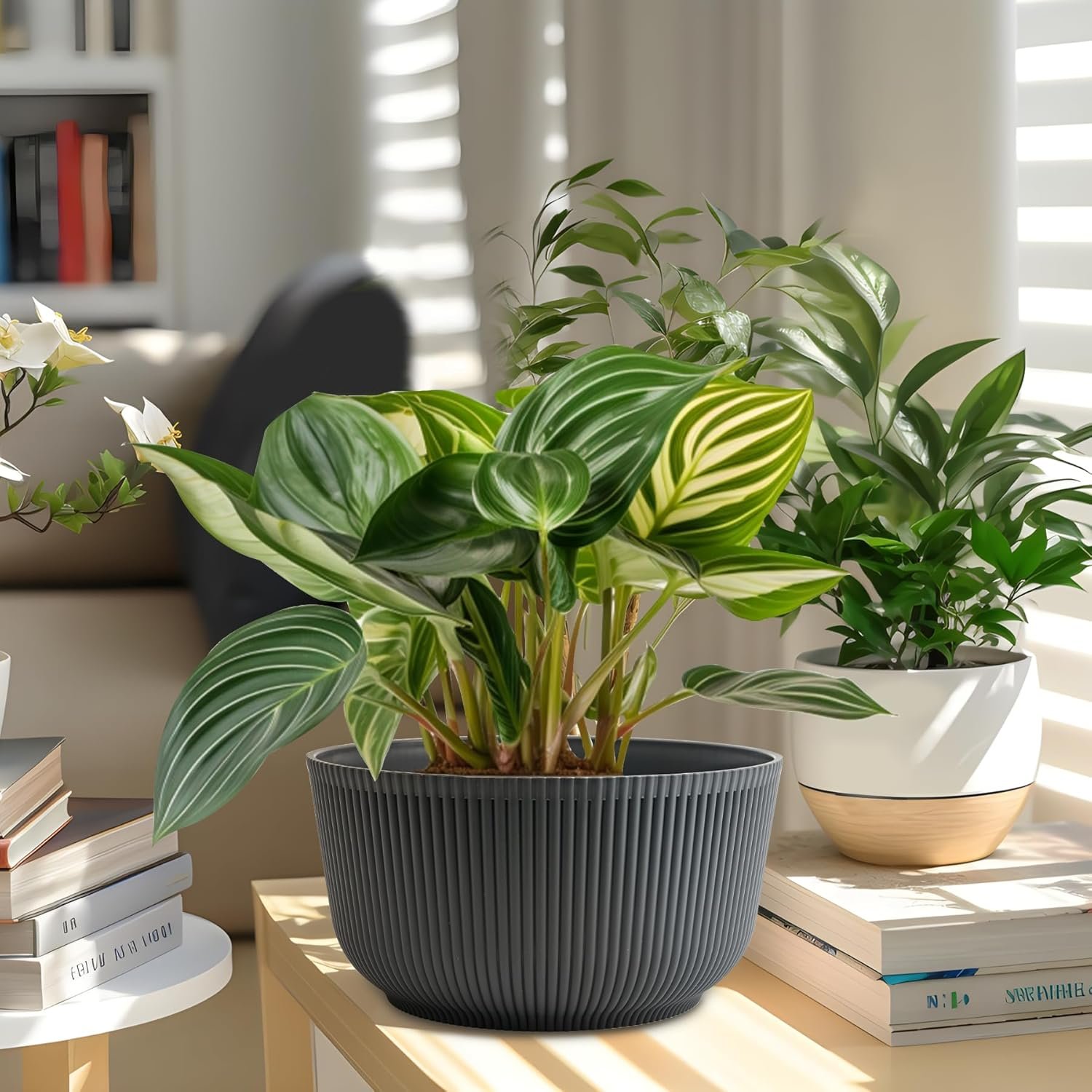 8 Inch Plant Pots, 2 Pack Self Watering Planter with Drainage Hole - Image 7