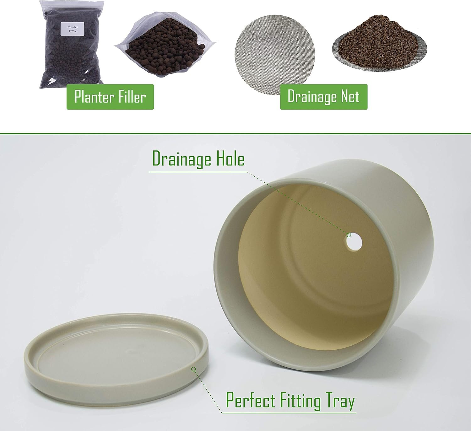 8 Inch & 10 Inch Ceramic Planter Pot for Plants with Drainage Hole - Image 3