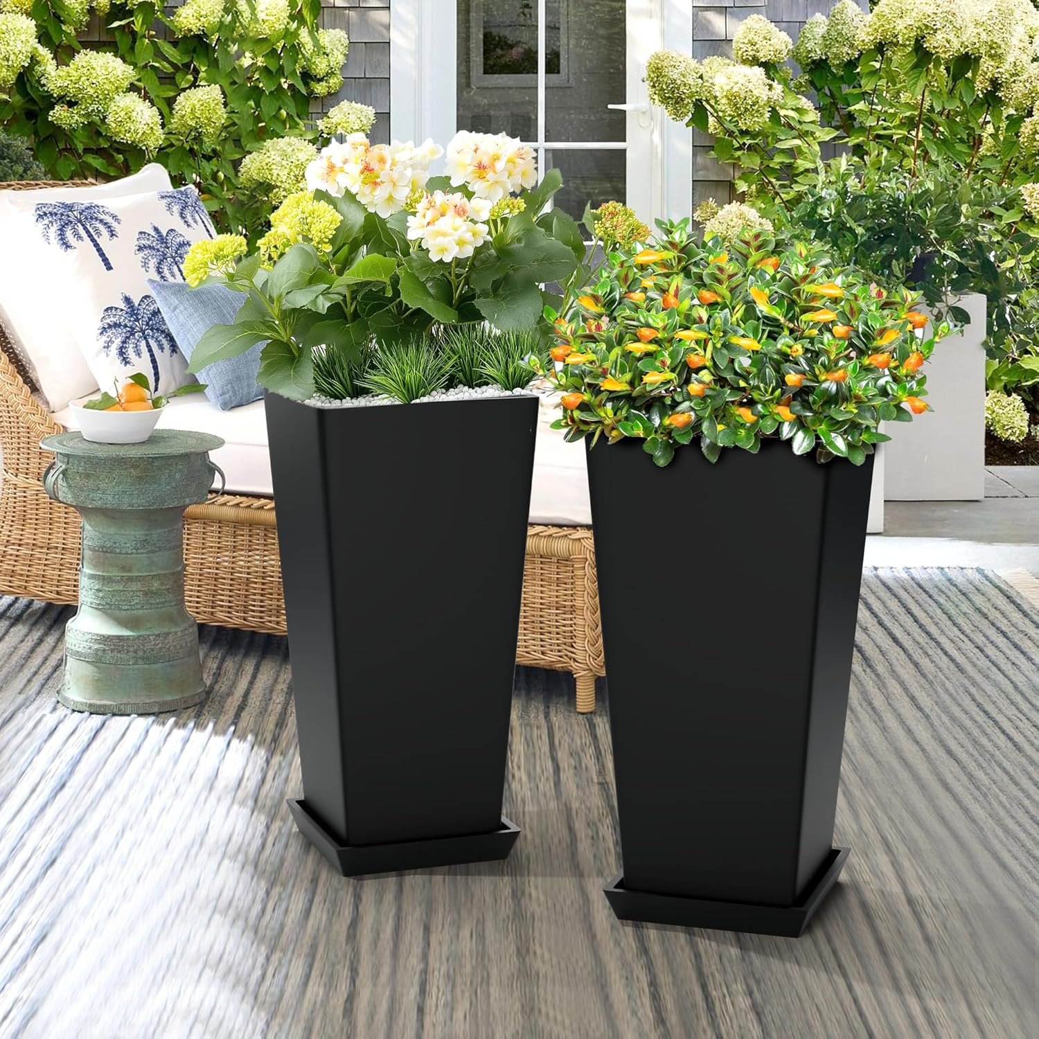 Set of 2 Large Tall Planter for Indoor  Flower Pots Tapered Tall Planters - Image 7